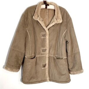 Steinbock Tyrol Austria Oversized Faux Suede Fur Toggle Button Barn Coat S/M